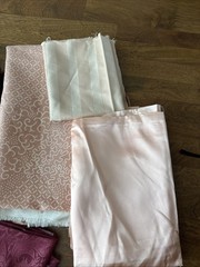 Vtg Silk Satin Fabric Lot Pink Craft Remnant Sew Material Damask Moire 5.5 Lbs