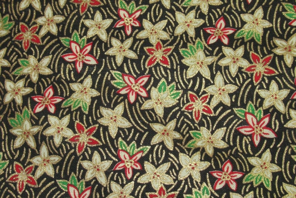 Fabric 100% Cotton FAT QUARTER Christmas Red White Black Gold Outlines Accents