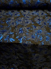 ROYAL BLUE Floral Damask Metallic Brocade Black Organza Fabric Sold By The Yard