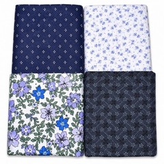 Vintage Floral Blue Cotton Fabric Remnants Lot 4 Pieces Quilt Craft Sewing