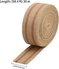 3.5 Inches x 33 Yards Natural Jute Upholstery Webbing with Red Stripes Burlap