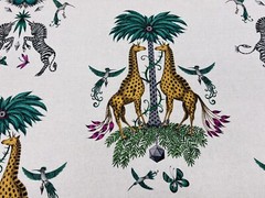 Clarke & Clarke Whimsical Giraffe Zebra Fabric- Creatura Linen / Yellow 7.50 yds