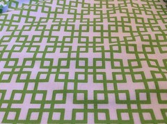“KISSIE WINDOW” #CX309-LIME GREEN SQUARES ON WHITE BY MICHAEL MILLER- -BTY