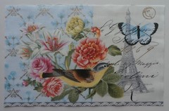 Cotton Fabric – Flowers, Bird, Butterfly 1 Piece 6 1/4″ Tall x 10″ Wide