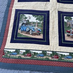 FABRIC-ANTIQUE AUTOMOBILES CARS V.I.P CRANSTON 90S wall quilt route 46”x39”