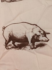 Rare Vintage 1970s Country Quilts Silk Screen Print Farm Animal Fabric For Craft