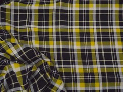 Discount Fabric Challis Rayon Apparel Plaid Yellow Black White E52