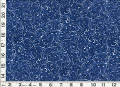 White Feathery Curls on Dark Blue Quilting & Sewing Fabric by the Yard #1131