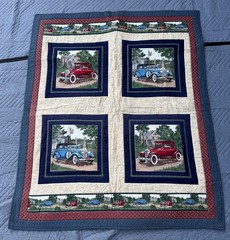 FABRIC-ANTIQUE AUTOMOBILES CARS V.I.P CRANSTON 90S wall quilt route 46”x39”