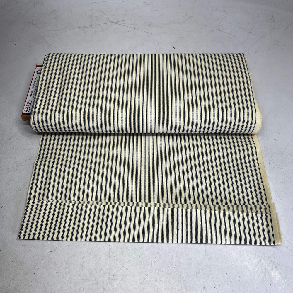 ROCLON Woven Ticking Navy Cotton Fabric Sz 44″ x 12 Yards Navy & White 10736219