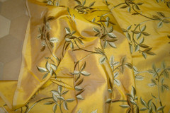 1 of 21 yds Designers Fabric Dupioni SILK Embroidered Foliage Drapery 54″ w BTY