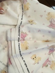 NEW Precious Moments Cotton Fabric GIRL IN FLOWER FIELD Kitty 2 YDS 44″W Pink
