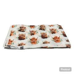 Baby Highland Cows Fabric Quilting Cotton 1 Yard 36×45 White Peach Polka Dot