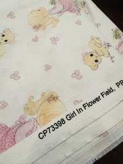 NEW Precious Moments Cotton Fabric GIRL IN FLOWER FIELD Kitty 2 YDS 44″W Pink