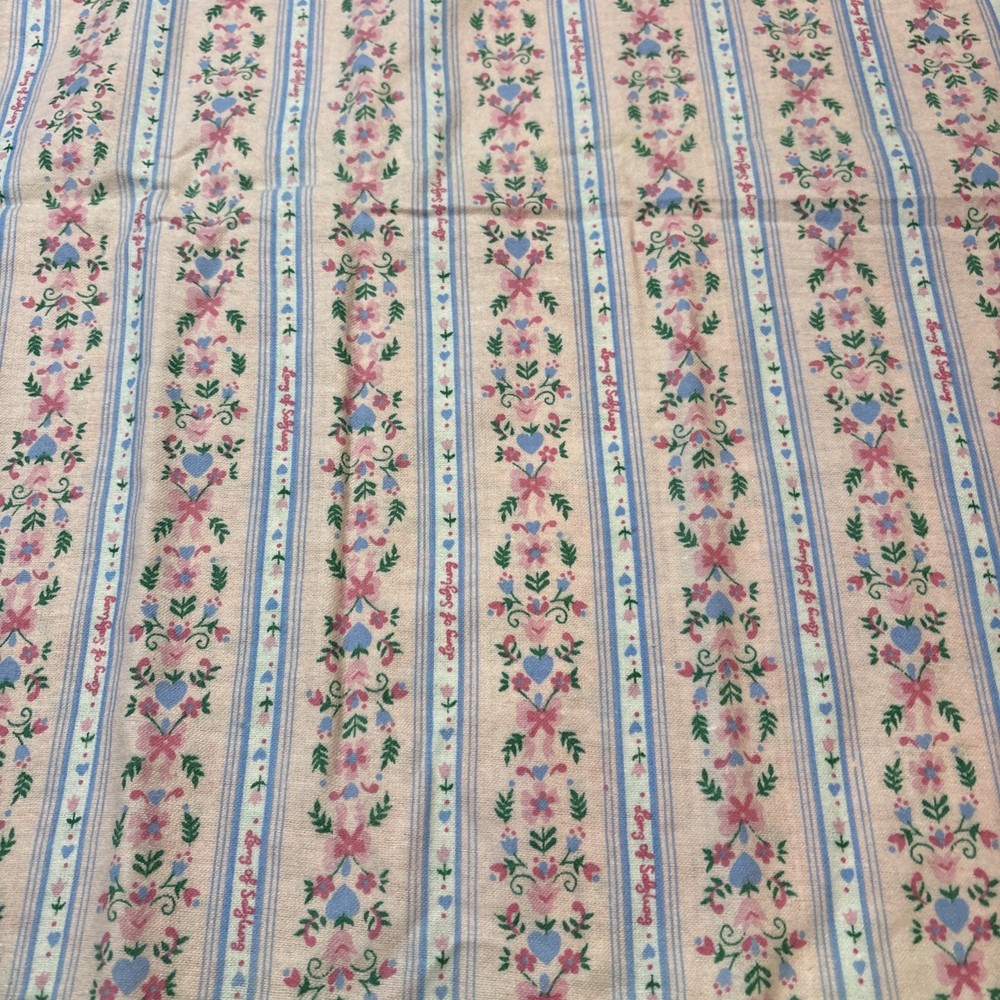 Vtg Fabric Lanz of Salzburg Brushed Poly Cottagecore Pink Blue Floral Hearts