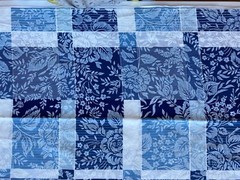 CRANSTON FABRIC~Crantex~EMBOSSED BLUE WHITE SQUARES~Floral Stripes~4.5 YDS~Navy~