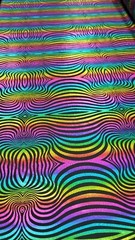 Fabric Sold By The Yard Multicolor Geometric Rainbow Blue Pink Black Background