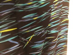 Synthetic Polyester or Rayon Fabric Remnant Piece Teal Green Grass on Black 2 Yd