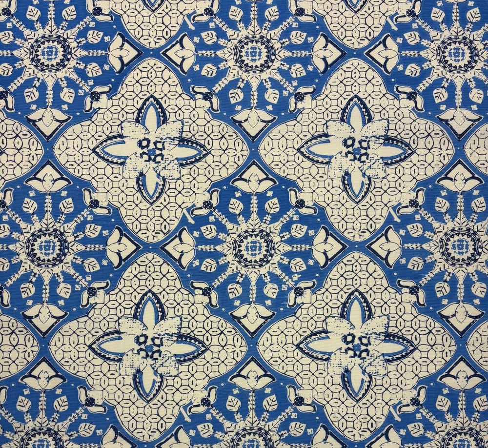 QUADRILLE CHINA SEA NEW BATIK FRENCH BLUE NAVY LINEN FABRIC 2.1 YARD 52″W