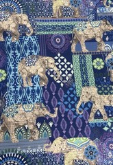Ruth Levison For Timeless Treasures Cotton Fabric Elephants India (C2) 1 YARD