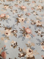 Faye Burgos Marcus Fabric 1 Yard Vintage Cream Pink Flowers On Baby Blue cotton