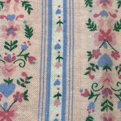Vtg Fabric Lanz of Salzburg Brushed Poly Cottagecore Pink Blue Floral Hearts