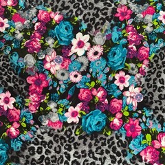 Bold Floral Leopard Print Dress Apparel Fabric Slinky Skirt 2.25 yd