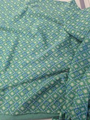Geometric Vintage 1960s Blue Green Fabric Polyester Stretchy 2.5 yard piece
