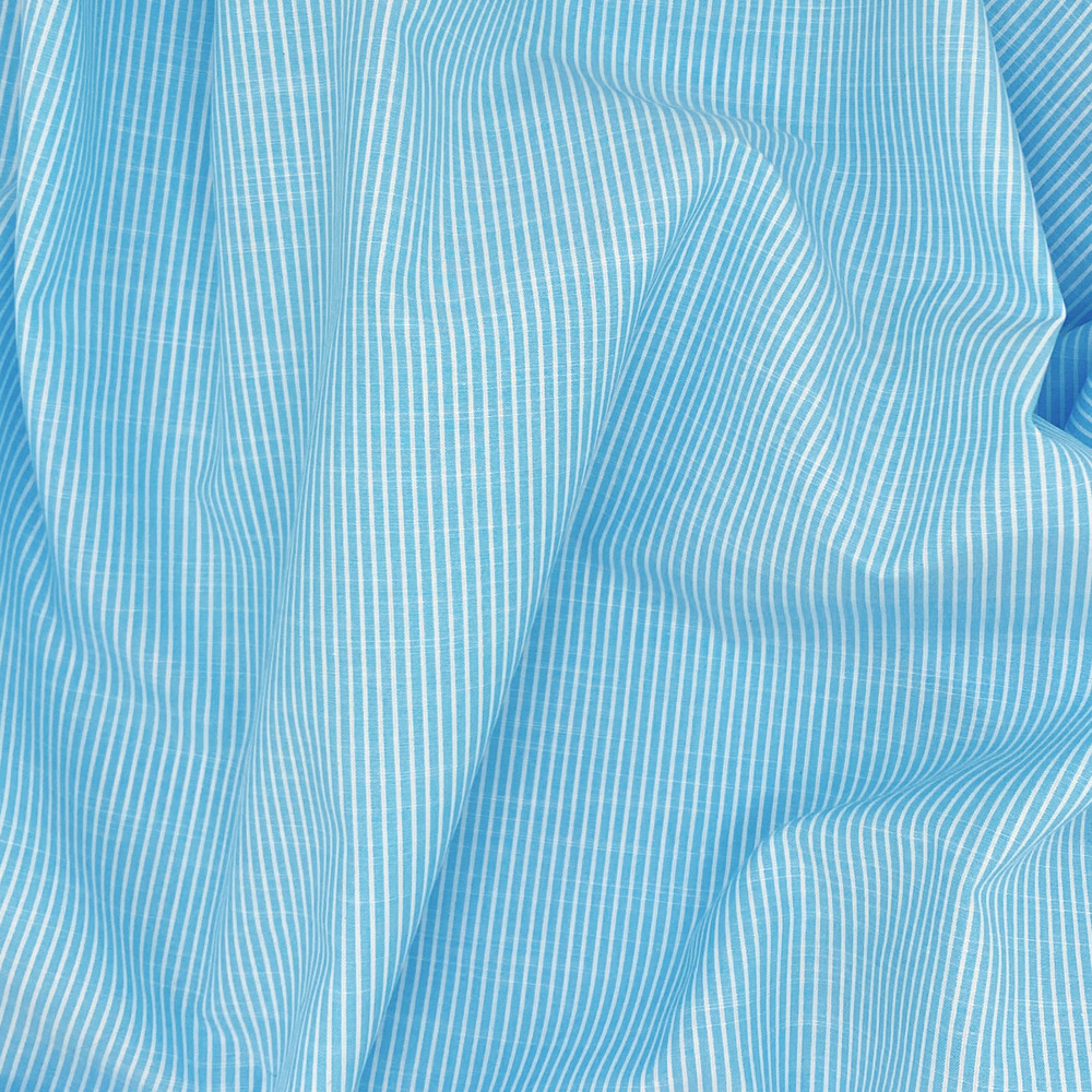 Blue White Pinstripe Cotton Slub Fabric: Woven Yarn-Dyed Material – 58 inch