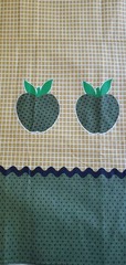Vintage Apple Apron Border Print, Olive green, tan and black, 36″ L x 54″ W