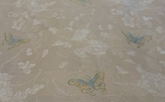 Butterfly Damask Brocade Jacquard Upholstery Drapery Fabric Beige/Teal/Gold