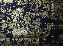 DAISY KINGDOM CHRISTMAS NATIVITY TOILE Black/Gold Cotton Fabric 3 Pcs Vintage
