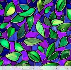 Cotton Stained Glass Purple Window Leaves Cotton Fabric Print by Yard D141.27