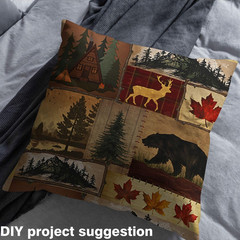 Hunting Animal Fabric by the Yard,Woodland Deer Bear Waterproof Outdoor Fabric,A