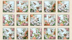 24″ X 44″ Panel Hummingbirds Birds Blocks Squares Cream Cotton Fabric D373.53