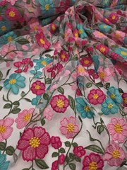 Fuchsia Floral Lace Embroidery Pink Floral Clear Mesh Lace Sold By Yard For Dres