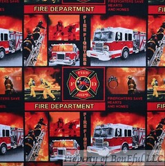 BonEful Fabric FQ Cotton Quilt Red Fire Truck Rescue Block EMS Print Hero 911 UK