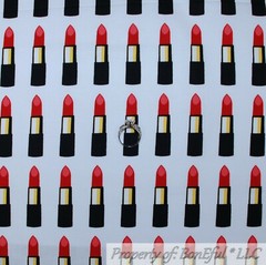 BonEful Fabric FQ Cotton Quilt White Black B&W Red Pink Lipstick Glam Girl S VTG