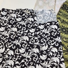 Lot 5 Fabrics Different Patterns Green Black White Scroll Brown Floral Tie Dye
