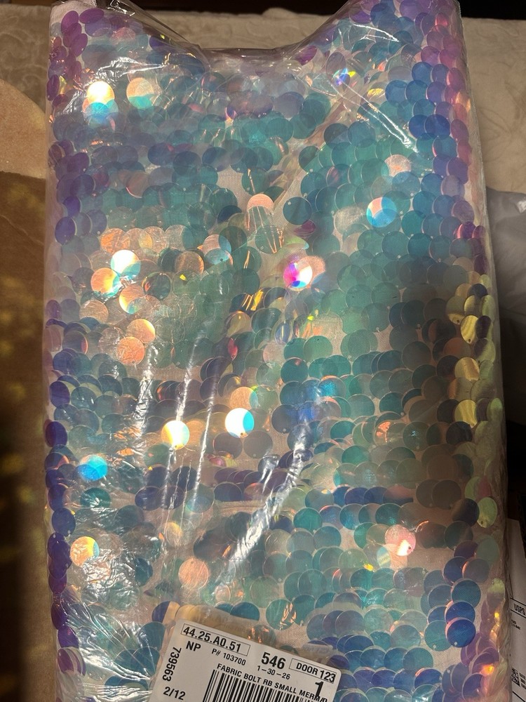 RB Small Mermaid Sequins Fabric On MESH PAILLETTE IRIDESCENT 3 Yards!