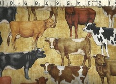 Quilting Treasures ~ Realistic Dairy Cows on Tan ~ 100% Cotton Quilt Fabric BTY
