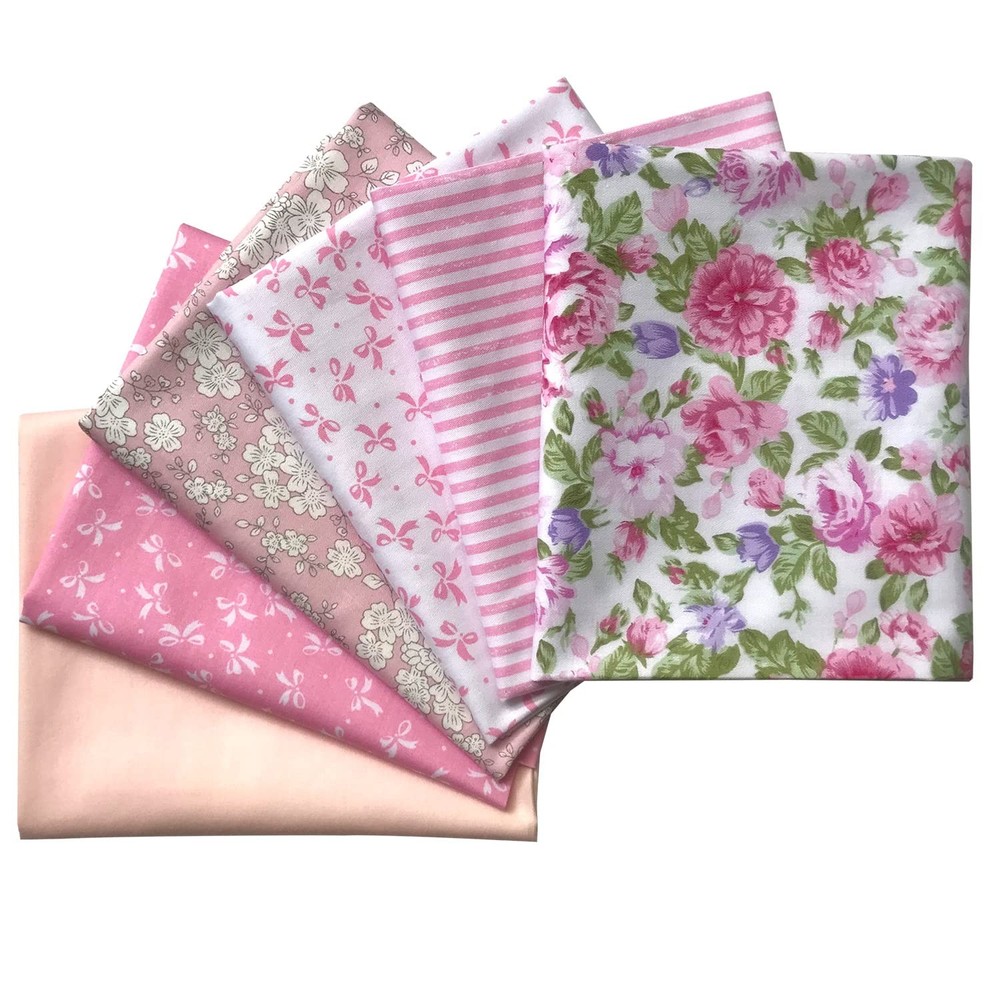 6Pcs 18X22 Inches Cotton Fabric Cute Random Pink Color Fat Quarter Bundles Patch