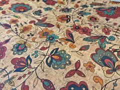 Cork Fabric Sheet Floral on Natural Fabric for Sewing, 27”x18”