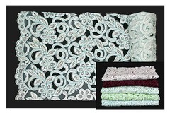 Lily White Blue Green Pink Burgundy Beaded Corded Embroidery Scalloped Fabric