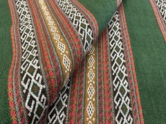 GP & J Baker Jute Stripe Fabric- Worlds Apart / Green Coral REMNANT 44″x28″ WxL