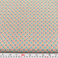 Vintage Hearts Pink Blue Purple Unbranded Cotton Blend Fabric Remnant 13″ x 43″