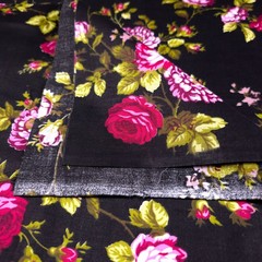 Romantic Ruby Red Floral Fabric | Black Poly-Cotton Blend by the Yard | 58″