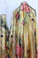 New 100% Charmeuse Silk Fabric Flower on Gold M50 Per Yard