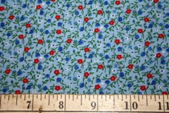 TINY RED, WHITE AND BLUE FLOWERS ON LIGHT BLUE- 100% COTTON FABRIC