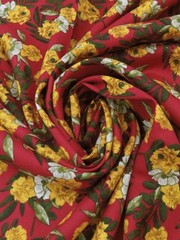 Yellow Rose Crepe Fabric Dress Blouse Apparel Red Floral By the Yard